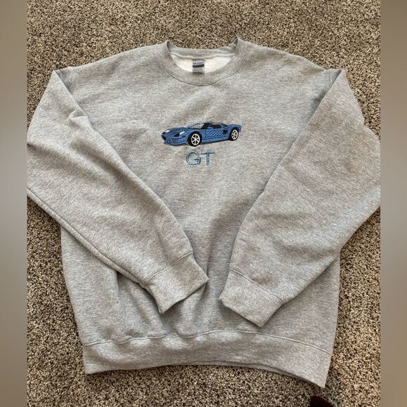 Gray Crewneck Sweater with Blue Car Design - Picture 1 of 4